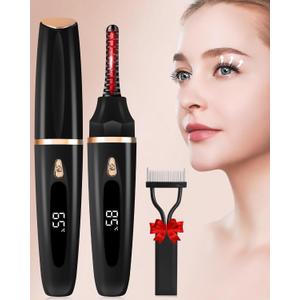 Heated Eyelash Curlers - Eye Lash Curler Heat - Mini Electric Eyelash Curler with LED Display 3 Temp Settings USB Rechargeable Natural Curling 24H Long Lasting for Women Makeup Tools sd28-023