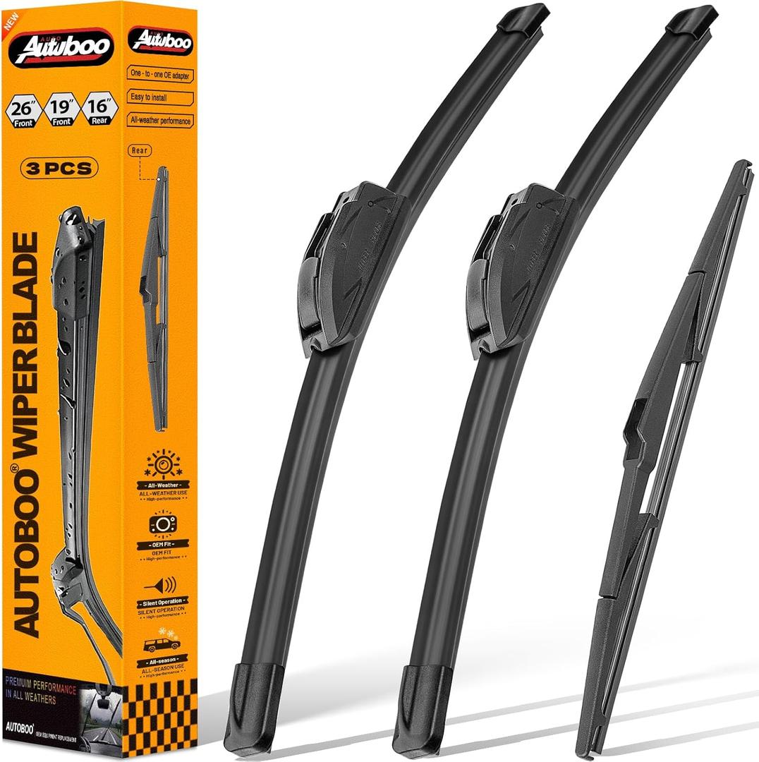 AUTOBOO 26"+19" Windshield Wipers with 16" Rear Wiper Blade Sets Replacement for 2010 2011 2012 2013 2014 2015 Toyota Prius -Original Factory Quality (Pack of 3)