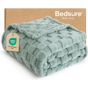 Bedsure Sage Green Fleece Blanket for Couch - Checkered Throw Blanket for Women, Cute Soft Cozy Throw for Girls, 50x60 Inches