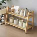 2-Tier Coffee Bar Organizer for Countertop, 15.35 x 6.88 x 11.22 Bamboo Mug Rack, Coffee Bar Accessories, Rattan Shelf for Kitchen, Office, or Matcha Station