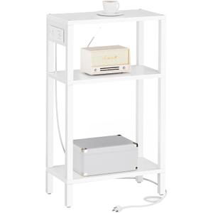 TUTOTAK Narrow Side Table with Charging Station,Small End Table with USB Ports and Outlets, Skinny Sofa Table, Slim Nightstand, Living Room, Bed Room, White TB01BW079 (3-Tier7.9"D x 15.8"W x 26"H)