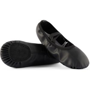 DyingSwan Toddler Ballet Shoes for Girls, Soft Leather Ballet Slippers, No-Tie Ballet Shoes Dance Shoes for Girls10 Toddler (Black)