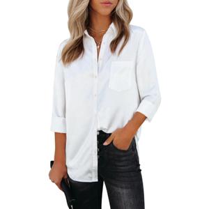 Womens Button Down Shirts Dress Shirts Long Sleeve Collared Blouses V Neck Work Office Tunic Chiffon Tops (X-Small)