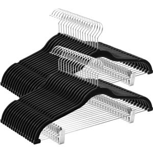 Cozymood Velvet Pant Hangers 36 Packs Ultra Thin Hangers with Clips Non Slip Velvet Skirt Hanger Space Saving Clothes Hanger with Clips for Pants, Skirts, Jeans, Shorts (Black)