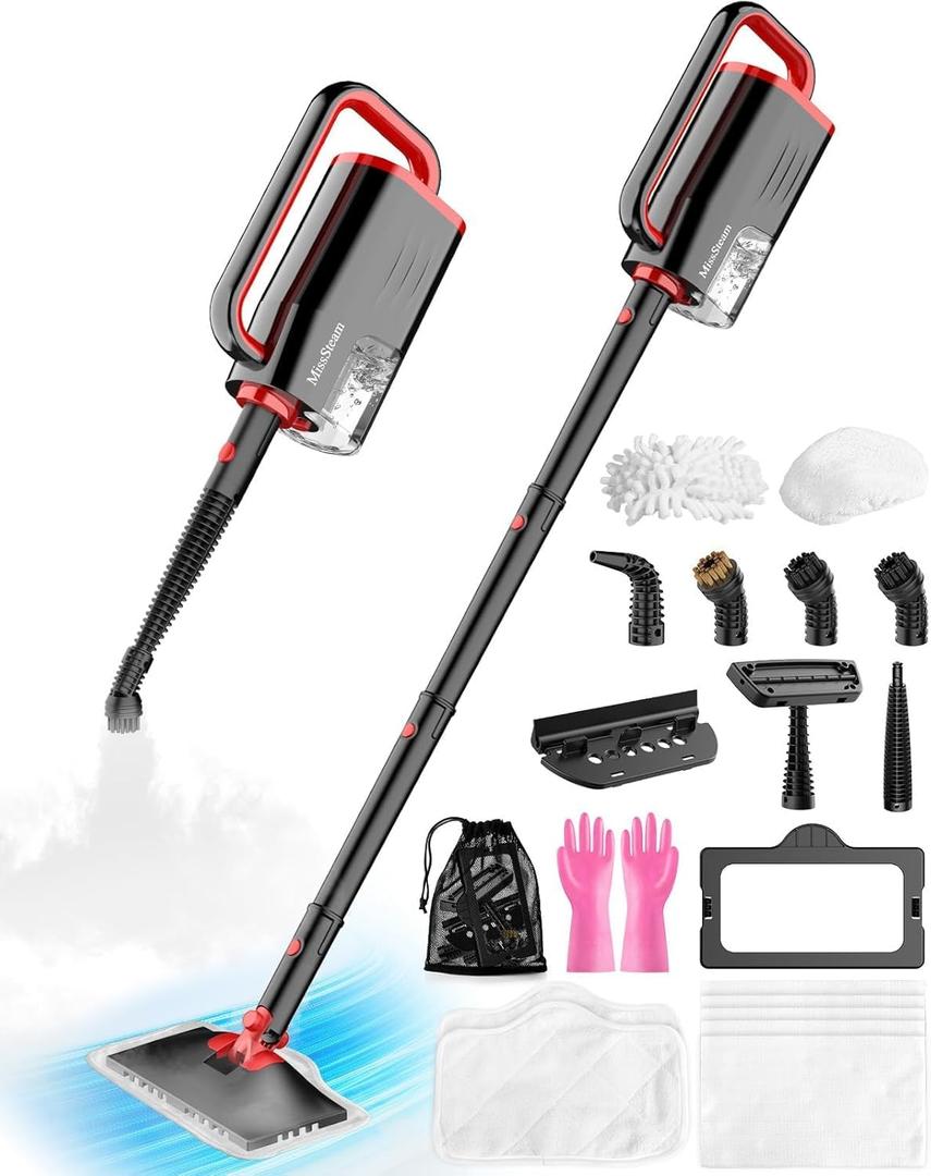 Steam Mop, 19-in-1 Detachable Handheld Steam Cleaner for Home, 230F Floor Steamer, 2 Steam Modes,3 Adjustable Level, 350ML Tank, Powerful Steam Mops for Cleaning Hardwood Floors, Carpet Tile Grout (Black)