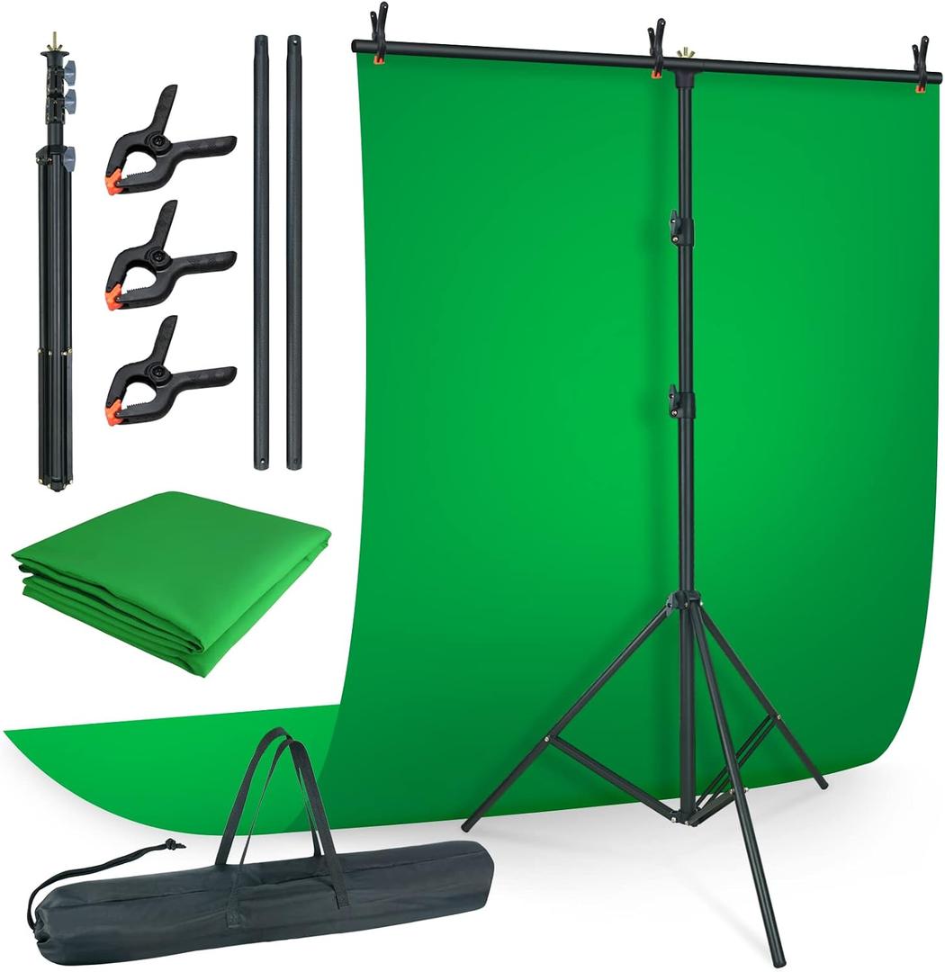 LINCO Lincostore Green Screen Backdrop Kit 5x6.7ft, Portable Green Screen Stand with T-Shape Stand Holder, Carrying Bag for Photography, Party, Decoration, Streaming, Video AM207, 5ft wide 6.7ft high