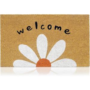 Welcome Daisy - 17"x29" - Coir Door Mat with Heavy Duty Backing - Welcome Mats for Entryway, Porch - Anti-Slip PVC & Coconut Fiber Surface - Natural Home Accessories, Minimalist Original Design
