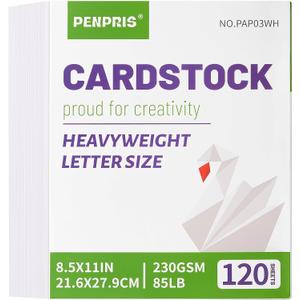 120 Sheets White Cardstock - 8.5” x 11” Letter Size Cover Card Stock 230gsm/85lb Heavyweight Paper Thick Paper for Scrapbooking, Crafts, Business Cards, Invitations PAP03WH