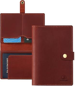 Jack&Chris Genuine Leather Passport Holder For Travel, RFID Blocking Handmade Passport Holder with Card Case Organized & Safe, Quality Travel Essentials for Women and Men for Gifting, Red Jack&Chris Genuine Leather Passport Holder For Travel, RFID Blocking Handmade Passport Holder with Card Case Organized & Safe, Quality Travel Essentials for Women and Men for Gifting, Red