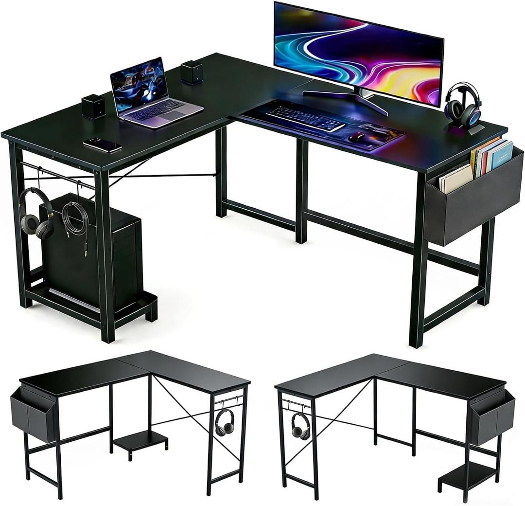 L Shaped Desk, 50 Inch Reversible Computer Desk with CPU Stand, 43" W x 50" L x 29" H