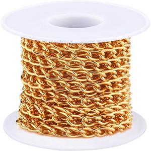 Jishi 16ft Aluminium Curb Chain Roll, Thick Twisted Chain Links, Gold Plated Metal Craft Chain Curb Link Chain Spool for Jewelry Making Necklace Bracelet DIY Crafts, Jewelry Making Findings Supplies