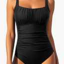 Aqua Eve One Piece Bathing Suit for Women Tummy Control Swimsuit Slimming Vintage Swimwear Black L