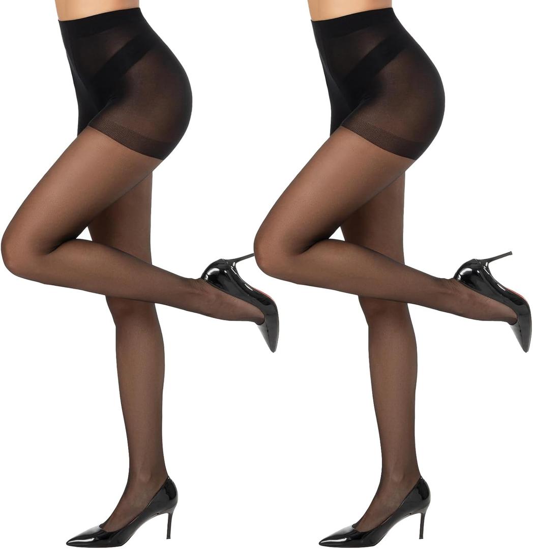 Yilanmy Run Resistant Control Top Pantyhose 15D Sheer High Waist Tights With Reinforced Toes, M