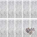10 Pack Silver Backdrop Curtain 3.2ft x 8.2ft Metallic Tinsel Foil Fringe Curtains Photo Booth Background for Birthday Party Decoration Baby Shower Engagement Wedding Christmas Decoration (Silver)