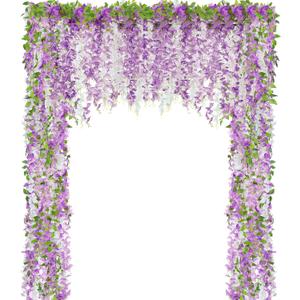 4pcs Wisteria Artificial Flowers Garland, 7.2Ft/Piece Wisteria Hanging Flowers Garland for Wedding Arch Decoration Outdoor Ceremony Home Backdrop Garden (Light Purple,Dark Purple,White)