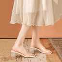 PIZZ ANNU Women's Square Open Toe Heels Sandals Low Block Chunky Heeled Sandal Slip on Mules Comfortable Casual Dress Pumps Shoes (9, Clear Nude)