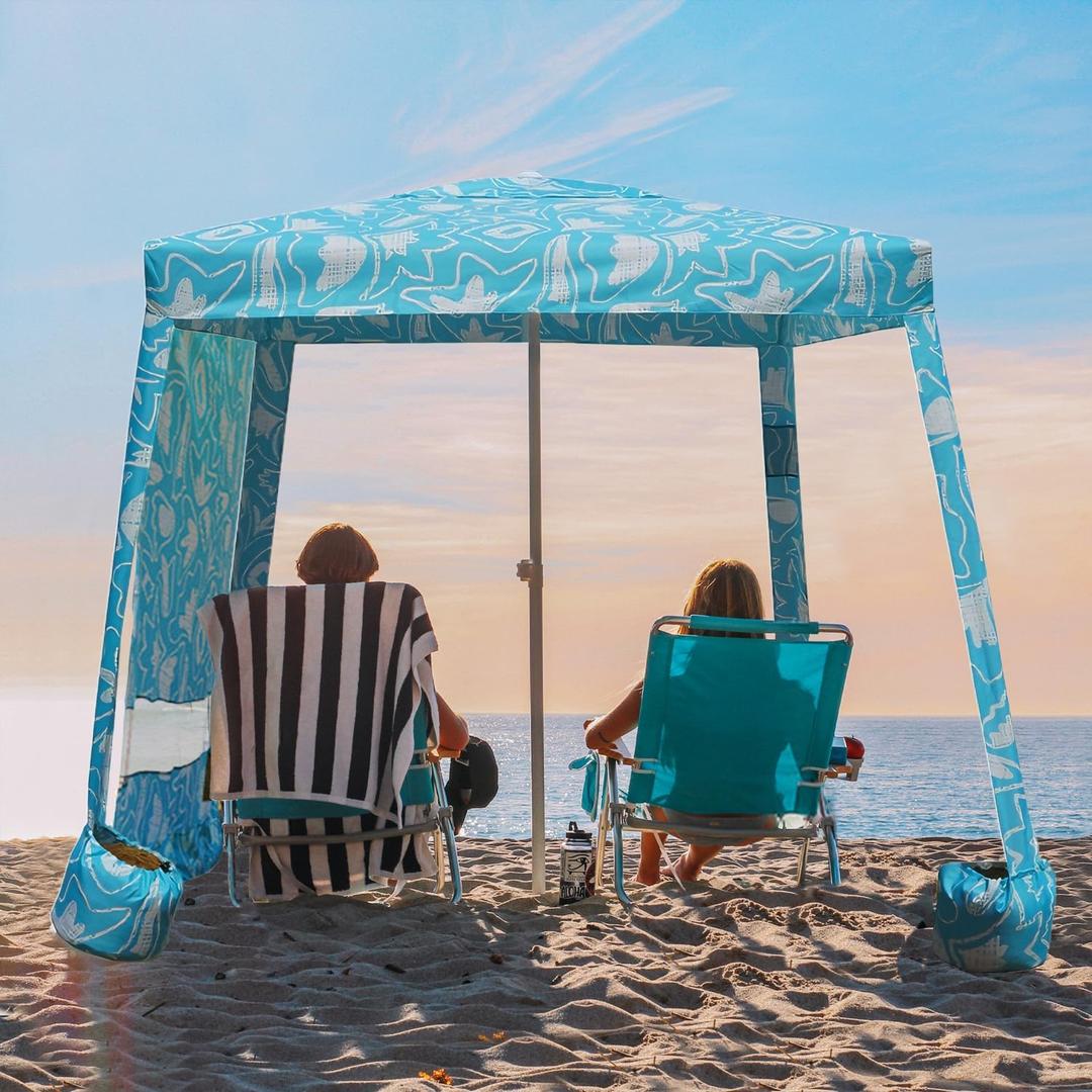 AMMSUN Beach Cabana, 6.5'6.5' Beach Canopy, Easy Set up and Take Down, Cabana Tent with Sand Pockets, Instant Sun Shade with Side Wall, Tropical Aqua