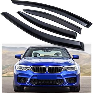 Side Window Visors Wind Deflectors Sun Rain Guards Compatible with 2017-2023 BMW 5-Series Sedan 530e 530i 540i M550i, Tape-On Black