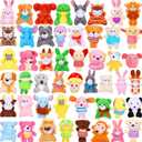 Skylety 50 Pcs Mini Stuffed Animals Bulk Cute Safari Jungle Small Plush Doll Toy Set Tiny Plush Keychain Decoration Party Favor Gift Carnival Classroom Prize(Cartoon Animals,Bright Color)