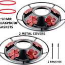 2 Pack Hummingbird Feeder Bottom Base Large Metal Covers with 2Pcs Seal Rings and Brushes Hummingbird Feeder Accessories Replacement Part No Nectar Base Compatible with Glass Bottle Base (2, Black)