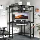 Corner Desk with Hutch and LED Lights, Corner Computer Desk with Keyboard Tray and Monitor Stand, Small Computer Desk for Small Spaces, Home Office