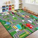 HBUFBUQ Car Rug 3x5 - Kids Playmat Rug - Educational Town City Map Carpet