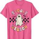 Spooky Season Retro Happy Halloween Ghost Women Toddler Girl T-Shirt , Pink Heater