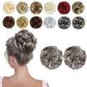 2 PCS Messy Bun Hair Piece Wavy Curly Hair Bun Scrunchies Extensions Synthetic Chignon Thick Updo Hairpieces for Women Girls(Ash Blonde mix Light Gray)