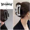 3PCS Halloween Hair Claw Clip Large Square Hollowed Shark Claw Clips for Thick Thin Hair Spider Web Pumpkin Ghost Skull Design Hair Clips Exquisite Matte Halloween Hair Accessories for Women Girls