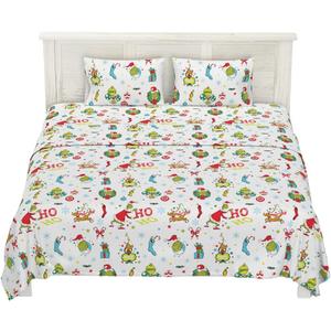 Grinch by Dr. Seuss Holiday & Christmas Bedding Super Soft 100% Cotton Flannel Sheet Set, King Size, (Officially Licensed Product) By Franco