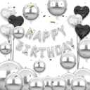 Silver Birthday Decorations with 16pcs Large 4D Foil Balloons in Different Size (10-50 Inch) + 6pcs 18" Heart Balloons + 16 Happy Birthday Banner for Bday, Wedding Bridal Decoration (Silver)