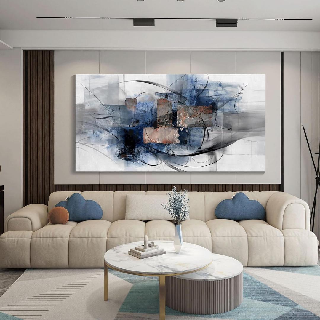Mofutinpo Canvas Wall Art for Living Room, Bedroom, Office - Large Wall Art Decor - Abstract Wall Art - Modern Black and White Paintings,Blue and Grey Wall Decor, Artwork and Pictures for Wall 2448 (gray)