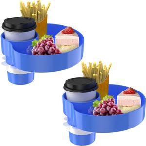 [2 Packs] Kids Car Seat Tray, Travel Tray with Cup Holder for Toddler Baby, Kids Car Seat Food Snack Organizer for Road Trip, Stroller snack, travel must haves - Blue