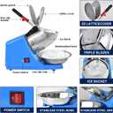 Electric Shaved Ice Machine,with Ice Pick and Scoop,3 Blades of Electric Snow Cone Machine(300W 2200r/min),Splash Proof Ice Shaver Machine,Ice Crusher Machine for Home Commercial Use (Blue)