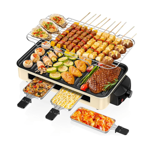 Electric Indoor Grill 1500W -2 in 1 Smokeless Indoor Grill for Kitchen with Non-stick Removable Grill & Griddle Plate,Temperature Control Korean BBQ Grill with 3 Cheese Pans Dishwasher Safe