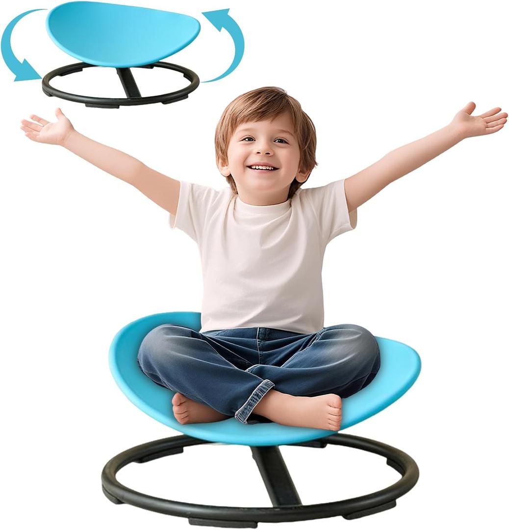 Autism Kids Swivel Chair, Spin Sensory Training, Non-Slip Metal Base Small Desk Chair (Blue)