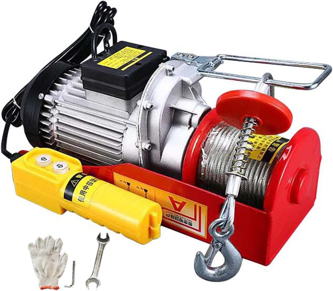 Small Home Electric Lifting Hoist, 510W Mini Electric Cable Lift, 220V Indoor Crane, Electric Winch with Wire Controller and Automatic Brak,200KG/12M