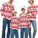 Ugly Christmas Matching Family Sweater Xmas Knit Outfit with Hat Pullover Sweaters Classic Traditional Holiday Jumper (White Red Elk Snowflakes)