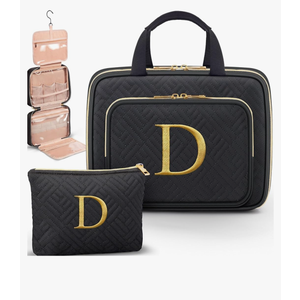 Gifts for Women, Initial Toiletry Makeup Bag Hanging Cosmetic Organizer with Embroidery Letter Personalized Nurse Teacher Appreciation Birthday Valentines Day Gifts for Mom Sister Wife Friends Auntie