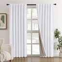 HOMEIDEAS Full Chenille Blackout Curtains for Bedroom White Curtains 84 Inch Length 2 Panels for Living Room Thermal Insulated Black Out Grommet Window Drapes, W52 x L84