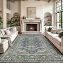 Rugland 9x12 Area Rug - Stain Resistant Washable Rug, Anti Slip Backing Rugs for Living Room, Vintage Tribal Area Rugs (TPR07-Green, 9'x12')