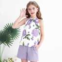 YOURUIKEY Cute Clothes for Girls Summer Outfits 2 Piece Clothing Set Purple Rose Crop Top for Kids with Pockets Tween Shorts Set Size 9
