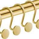 CHICTIE Gold Shower Curtain Hooks, Rustproof Shower Curtain Rings for Bathroom, Metal Shower Hooks for Shower Curtain Rod, Modern Decorative Shower Curtain Hangers Set of 12, Round Heavy Duty Design