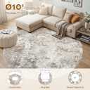 UERMEI 10ft Round Area Rug Living Room Rugs - 10x10 Washable Large Neutral Modern Abstract Soft Thin Rug Indoor Floor No Slip Rug Carpet for Bedroom Under Dining Table Home Office Decor - Brown Grey
