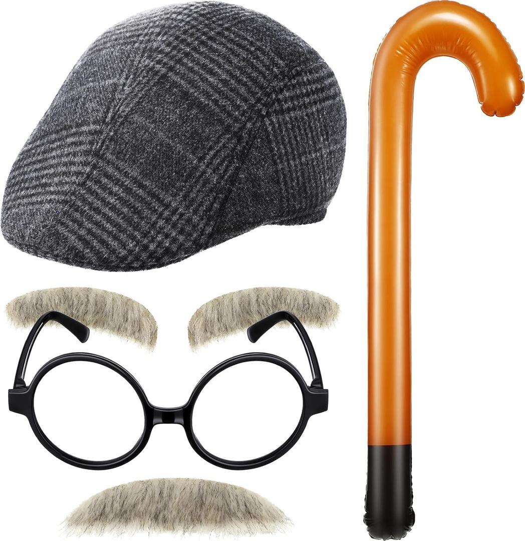Skylety 6 Pieces Old Man Costume Kit Grandpa Accessories for 100 Days of Party Cosplay Dress up Outfit