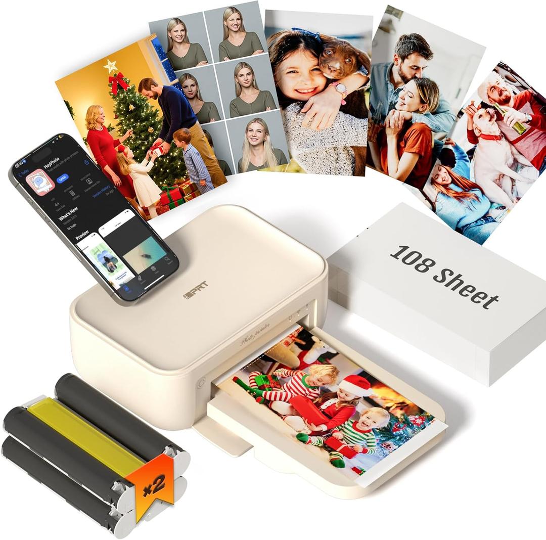 4x6 Photo Printer, CP4100 Photo Printer for iPhone & Android with 108 Sheets & 2 Cartridges, Wi-Fi Wireless Portable Picture Printer, Instant Print Photos, Dye Sublimation, Beige