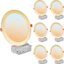 DLLT LED Recessed Ceiling Light: 6 Pack 8 Inch Slim Recessed Lighting for Kitchen - 5CCT Dimmable Canless Wafer Downlight for Living Room - 1800LM Brightness 6W LED Can Lights for Bedroom ETL FCC