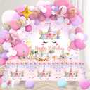 Unicorn Birthday Decorations for Girls,118pcs Unicorn Theme Party Decorations with Balloon Garland Arch Kit Backdrop and Tablecloth for Girls Women Birthday Party Supplies(Pink)