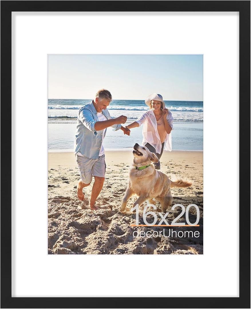 decorUhome 16x20 Picture Frame, Display Pictures 11x14 with Mat or 16x20 without Mat, Wall Hanging Poster Frame, Black, 1 Pack