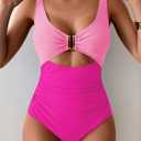 Eomenie Women's One Piece Swimsuit Tummy Control Ruched Bathing Suit Cutout V Neck Swimwear High Cut Tie Back Swim Suit (Pink, L)